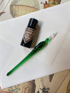 Small glass fountain pen set /  ミニガラス製万年筆セット / Set de petit stylo en verre