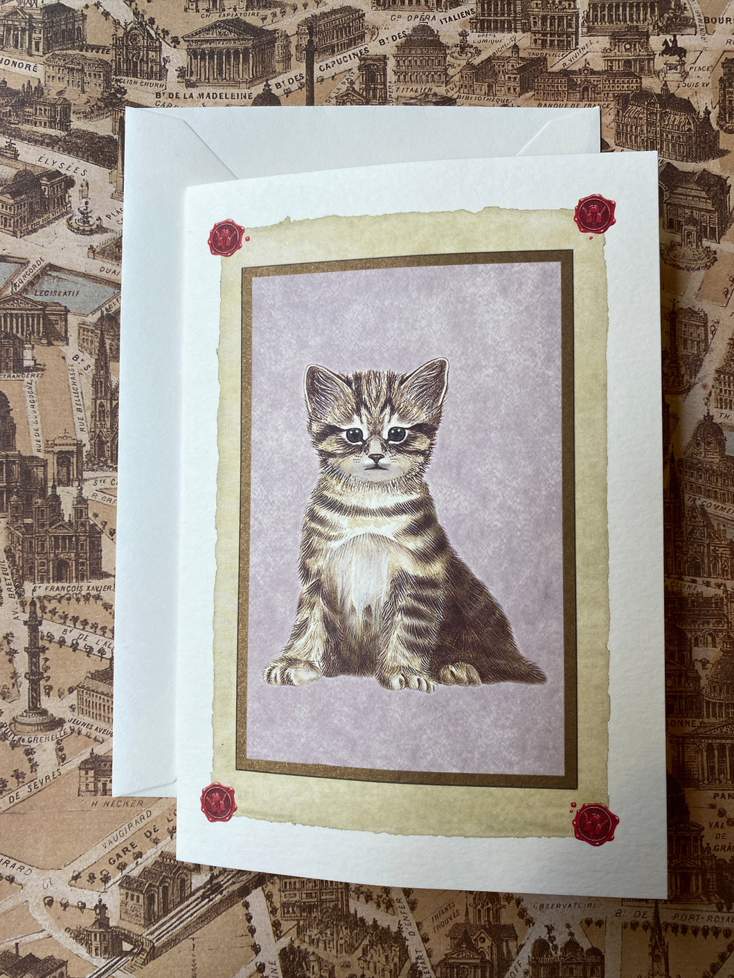 Folded cat card & envelope set / 二つ折り 猫カード&封筒セット / Set de Carte pliée chat & enveloppe